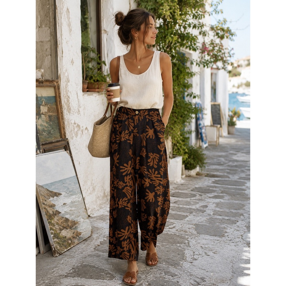 Truth by Republic Wide Leg Abstract Print Pants Brown Black Size Small High Rise - Picture 2 of 7